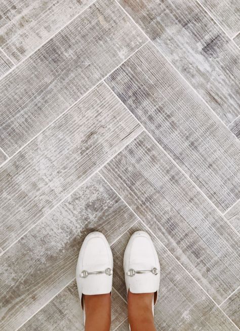 Herringbone Tile To Wood Transition, Lvp Flooring Tile Look, Floor Alternatives, Wood Floor Alternative, Carport Enclosure, Tile Bathroom Floors, Wood Like Tile Flooring, Gray Wood Tile Flooring, Flooring Transitions