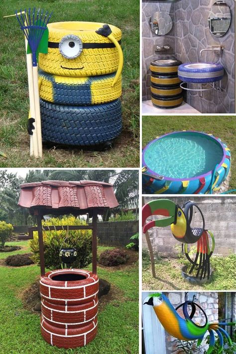 Jardin Economico Ideas, Ideas Para Decorar Jardines, Tire Art, Decoration Inspiration, After School, Decoration Design, Garden Hose, Outdoor Ottoman, Picnic Basket