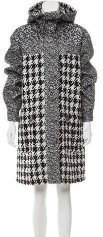 Chanel 2016 Hooded Houndstooth Coat w/ Tags. Coat Chanel, Chanel 2016, Chanel Coat, Knee Length Coat, Fashion Outerwear, Houndstooth Coat, Coats Black, Hounds Tooth, Black Tweed