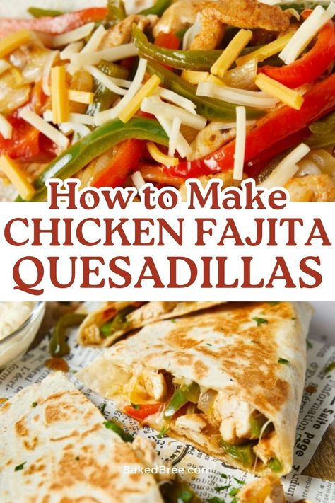 Make-ahead and freeze these Chicken Fajita Quesadillas for quick and convenient meals anytime! Perfect for busy days. Make Ahead Chicken Fajita Recipe, Fajitas Chicken Quesadillas, Fajita Freezer Meal, Fajita Quesadilla Recipe, Chicken Fajita Quesadilla, Chicken Fajita Quesadillas, Baked Fajitas, Fajita Quesadilla, Baked Bree Recipe