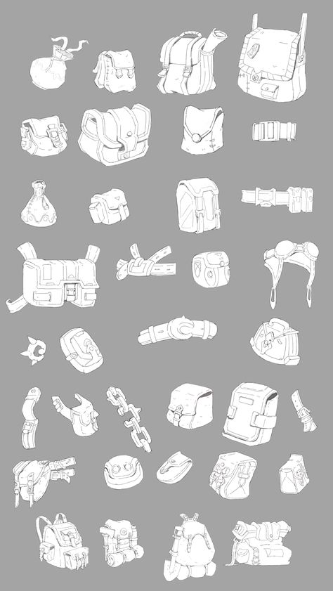 Art Reference Accessories, Boot Concept Art, Props Art Concept, Armor Pieces Drawing, Character Design Items, Satchel Drawing Reference, Character Accessories Design Reference, Accessory Ideas Drawing, Accessories For Drawing