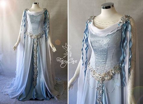 Fairy Cave on Instagram: “Zora inspired  bridal gown we made for a client!! 💙💦💎This dress is inspired by the Zora tribe from The Legend of zelda videogames. They are…” Fairy Cave, Elvish Dress, Water Dress, Firefly Path, Medieval Gown, Magic Dress, Fairytale Fashion, Fantasy Dresses, Fantasy Gowns