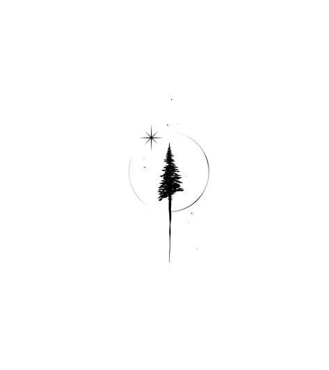 Moon And Pine Tree Tattoo, Delicate Tree Tattoos For Women, Three Pine Tree Tattoo, Tree And Stars Tattoo, Evergreen Trees Tattoo, Fine Line Pine Tree Tattoo, Christmas Tree Tattoo, Thinking Tattoo, Tiny Tree Tattoo