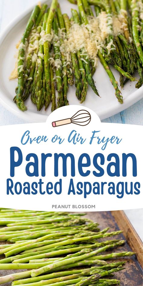 Parmesan Roasted Asparagus {Air Fryer or Oven} Asparagus Air Fryer, Parmesan Roasted Asparagus, Air Fryer Asparagus, Asparagus Recipes Roasted, Asparagus Fries, Easy Baked Chicken, Roasted Asparagus, Air Fryer Recipes Healthy, Seafood Dinner