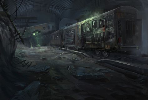 Apocalypse Landscape, Dystopian Art, Abandoned Train Station, Metro 2033, Apocalypse Aesthetic, Apocalypse World, Post Apocalyptic Art, Apocalypse Art, Abandoned Train