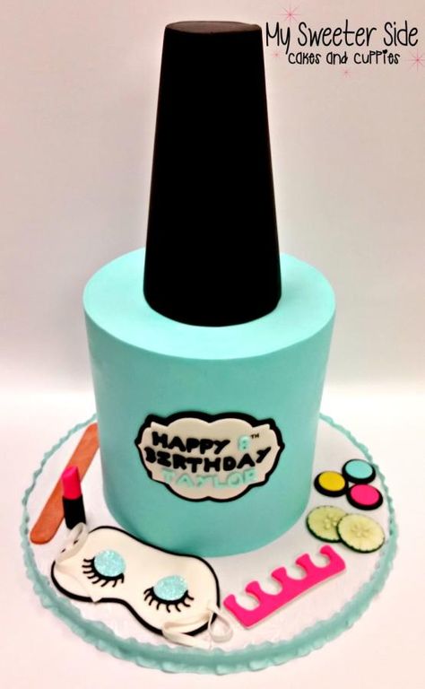 Spa party cake - Cake by Pam from My Sweeter Side Spa Party Cake, Spa Birthday Cake, Nail Polish Cake, Spa Cake, Vanilla Bean Cake, Spa Day Party, Kids Spa Party, Vanilla Bean Cakes, Bean Cake