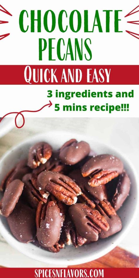 Learn how to make homemade chocolate covered pecans recipe that is ridiculously easy to make. These are sated roasted pecans so the end result turns out to be crunchy, sweet and salty all at the same time. What To Do With Pecans, Chocolate Pecans Recipe, Chocolate Covered Pecans Recipe, Recipes With Pecans, Covered Pecans, Roasted Pecans Recipe, Candy Cookies Recipes, Honey Roasted Pecans, Chocolate Covered Pecans