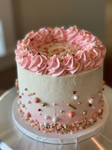 Pink gold birthday cake spinkles ombre Pink Gold Birthday Cake, Pink Sprinkle Cake, Princess Smash Cakes, Pink Smash Cakes, Pink Gold Cake, Golden Birthday Cakes, Birthday Cake Roses, 12th Birthday Cake, Pink Gold Birthday