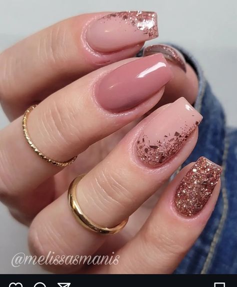 Rose Gold Nails Design, Gold Glitter Nails, Ombre Nails Glitter, Broken Nails, Rose Gold Nails, Blush Nails, Spring Nail Art, Pretty Nail Art, Nail Designs Glitter