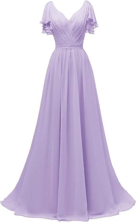 Amazon.com: Yexinbridal Chiffon Ruffle Sleeves Bridesmaid Dresses Long V-Neck Ruched Evening Wedding Party Ball Gowns for Women Formal Sky Blue 2 : Clothing, Shoes & Jewelry Sleeves Bridesmaid Dresses, Wedding Evening Gown, Wedding Evening Party, Gowns For Women, Simple Prom Dress, Evening Party Gowns, Lavender Dresses, Long Evening Gowns, Long Bridesmaid Dresses