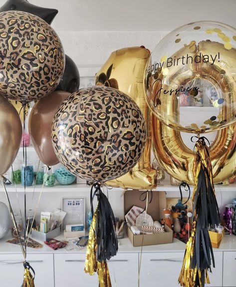 21st Birthday Balloons, Cheetah Birthday, 40 Balloons, Moms 50th Birthday, Animal Print Party, Balloon Display, Personalized Balloons, 50th Party, 14th Birthday