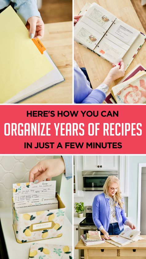 If you spend more time trying to find a particular recipe than you do actually cooking it, don't miss this post! Check out 7 great ways to organize your recipe collection. Make A Cookbook, Organization Ideas Pantry, Canister Labels, Cleaning Floors, Kitchen Printables, Cooking Tricks, Diy Organizing, Pot Racks, Clam Recipes