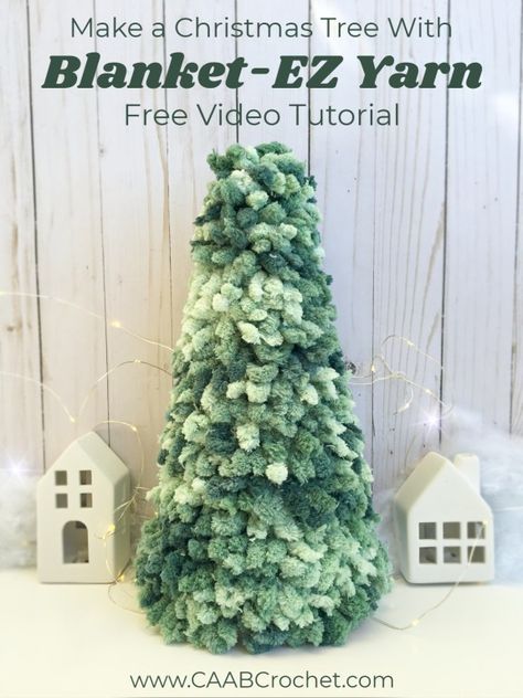 Loopy Yarn Pumpkins, Fleece Yarn Crochet, Styrofoam Crafts Diy Projects Ideas, Christmas Tree Crafts For Adults, Yarn Trees Diy, Loop Yarn Projects, Foam Christmas Trees, Christmas Tree Craft Ideas, Christmas Tree Yarn