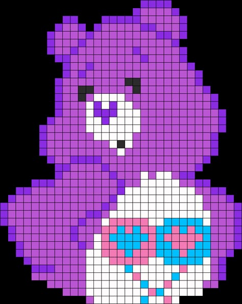 Care Bear Perler Bead Pattern | Bead Sprites | Characters Fuse Bead Patterns Care Bear Pixel Art, Care Bear Pattern, Perler Beads Ideas, Fuse Bead Patterns, Pony Bead Patterns, Pixel Crochet, Kandi Patterns, Bead Sprite, Beaded Cross Stitch