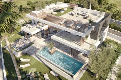 New villa in Estepona with private swimming pool and a lovely sea view | Realista Marbella Villas, Small Apartment Design, Andalusia Spain, Modern Mansion, The Host, Modern Architecture House, Villa Design, Andalusia, Luxury Property