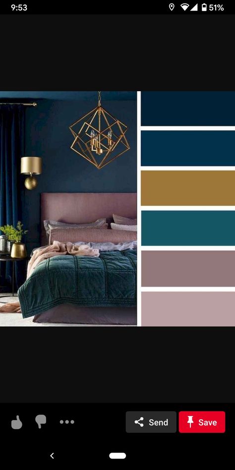 Teal Headboard Bedroom Color Schemes, Dark Blue Headboard Bedroom, Petrol Palette, Petrol Bed, Petrol Blue Colour Palette, Petrol Blue Bedroom, Petrol Blue Living Room, Dark Blue Feature Wall Bedroom, Navy Feature Wall Living Room