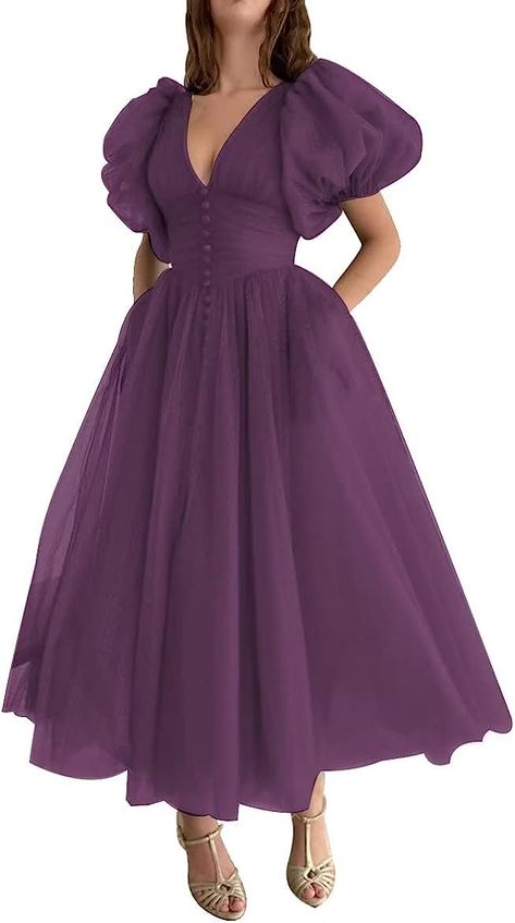 Baloon Sleeves For Frock, Kurta Poses, Tulle Gowns, Puff Sleeve Gown, Xmas Dress, Plum Dress, Puffy Dresses, Elegant Blouse Designs, Evening Party Gowns