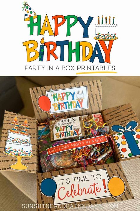 Birthday Box Decoration Ideas Outside, Birthday Box For College Son, Happy Birthday Deployment Boxes, Fun Birthday Box Ideas, Birthday Box For College Daughter, Birthday College Care Package, Birthday Party In A Box Ideas, Happy Birthday Care Package, Birthday In A Box Care Package