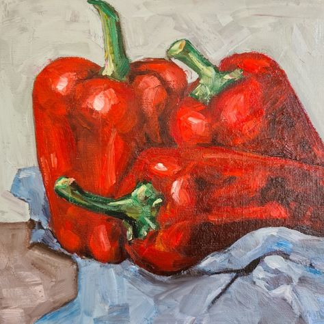 Still life painting of Bell Peppers. Watercolor Vegetables, Colored Pencil Art Projects, Gcse Art Sketchbook, Painting Fine Art, Fine Art Painting Oil, Gcse Art, Color Pencil Art, Bell Peppers, Colored Pencil