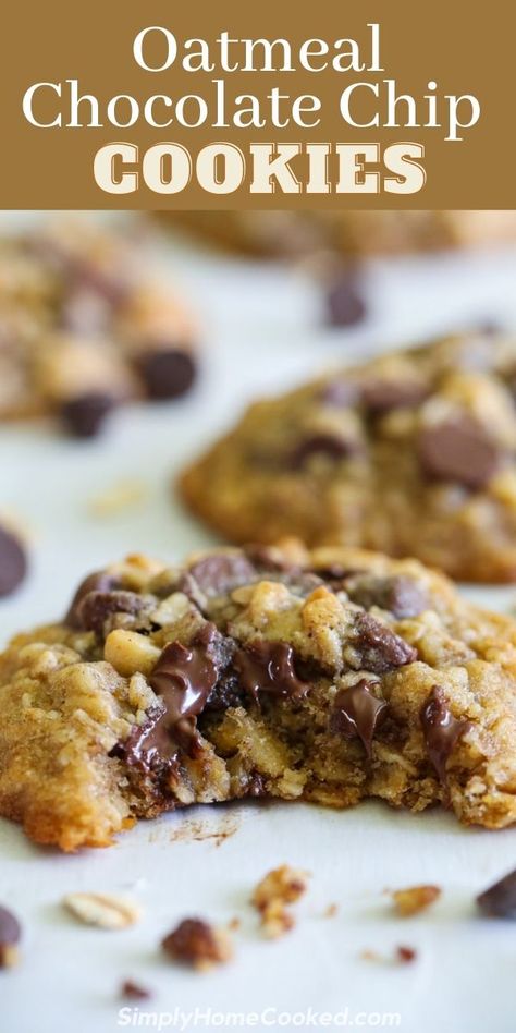 The BEST oatmeal chocolate chip cookies that are chewy, soft, and so scrumptious! This is the only recipe you’ll ever need! Soft Oatmeal Chocolate Chip Cookies, Simple Oatmeal Cookies, Easy Oatmeal Chocolate Chip Cookies, Oatmeal Cookies With Chocolate Chips, Simple Oatmeal, Chocolate Chip Oatmeal Cookies Healthy, Oat Chocolate Chip Cookies, Chewy Oatmeal Chocolate Chip Cookies, Oatmeal Chocolate Chip Cookie