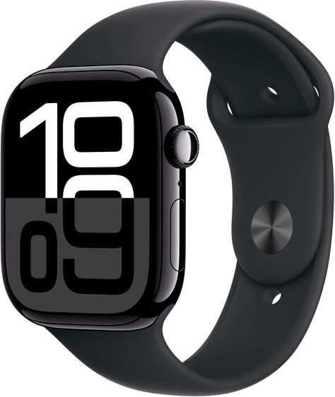 Apple Watch Series 10 (GPS) 46mm Aluminum Case with Black Sport Band M/L Jet Black MWWQ3LW/A - Best Buy Thoughtful Gift Ideas For Him, Basketball Live Wallpaper, Tech Ads, Apple Smart Watch, Amazon Gadget, Gadgets Design, Apple Smartwatch, Apple Fitness, Mac Desktop