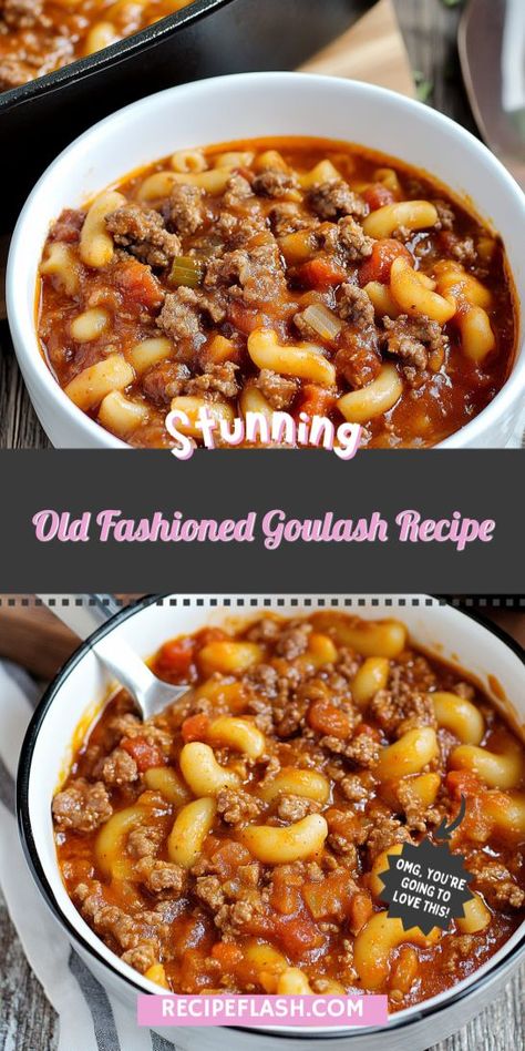 Want to create a classic dish that’s both filling and delicious? This Old Fashioned Goulash Recipe uses simple ingredients like ground beef and macaroni to deliver comfort in every bite. Remember to save it for your go-to list of Ground Beef Recipes for busy nights! Grandma’s Goulash, One Pot American Goulash, 5 Star Ground Beef Recipes, One Pound Of Ground Beef Recipes, Ideas For Ground Beef Dinners, Elbow Macaroni And Ground Beef, 1 Pound Of Ground Beef Recipes, Grandma Goulash, Traditional Goulash Recipes