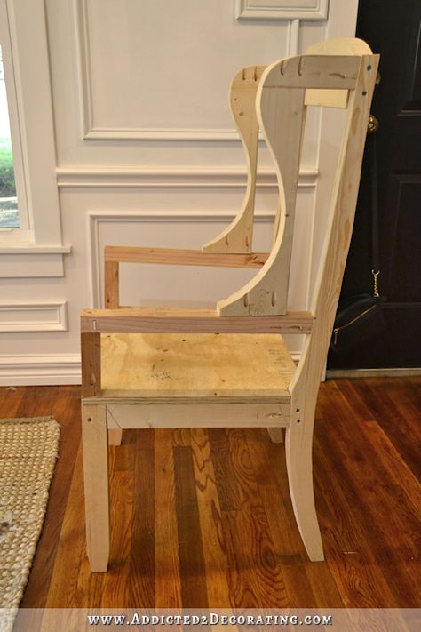 DIY wingback dining chair - how to build a frame for an upholstered chair - 24 Wingback Dining Chair, Build A Frame, Woodworking Chair, Chair Frame, Building Furniture, Upholstered Chair, Interior Design Diy, Diy Chair, Outdoor Dining Furniture