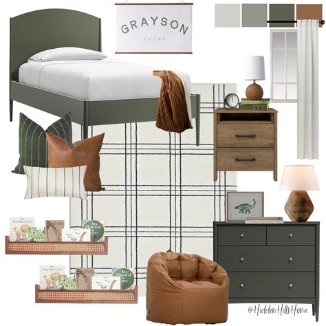 Boys Furniture Bedroom, Dark Grey Playroom, Framed Bedroom Wall, Office Space In Open Concept Living Room, Bedroom Idea Board, Yellowstone Room Decor, Boys Room Grey Bed, Queen Bed Boys Room, Landing Furniture Ideas