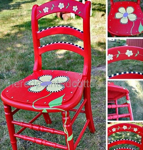 Painting a Whimsical Chair, With Free Pattern Painted Chairs Diy, Painted Farmhouse Table, Painting Kids Furniture, Painted Wooden Chairs, Chair Painting, Refurbishing Furniture, Tile Painting, Hand Painted Chairs, Chair Planter