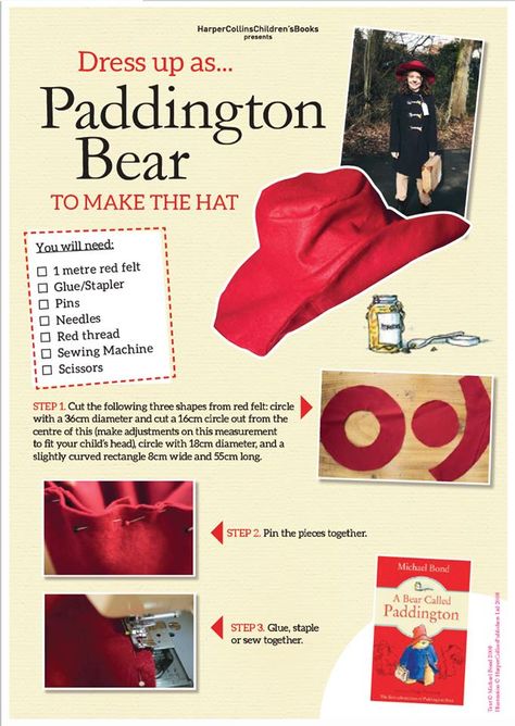 Let us give you a helping paw with your Paddington costumes with this helpful step by step guide to making the hat, label and suitcase… Paddington Bear Party, Oso Paddington, Bear Hat Pattern, Felt Glue, Curious George Birthday, World Book Day Costumes, Book Day Costumes, Rosé Birthday, Book Week Costume