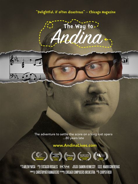 One of the funniest documentaries of the year. The Way to Andina. When Arlen discovers his great-grandfather left behind a long lost opera that's never been performed, he knows what he has to do. He just doesn't know how to do it. This heartwarming documentary is a music adventure about family history and fulfilling your dreams, no matter how difficult. #documentary #movie Documentary Poster, Music Documentary, Documentary Filmmaking, Chicago Magazine, Music Documentaries, Documentary Movies, Independent Filmmaking, Best Documentaries, Thumbnail Design