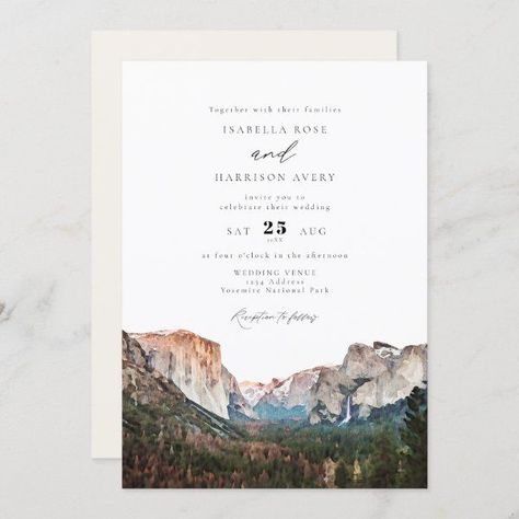 California Yosemite National Park, Painted Wedding Invitation, We Eloped, Skyline Wedding, Yosemite California, Afternoon Wedding, Yosemite Wedding, Wedding Invitation Size, National Park Wedding