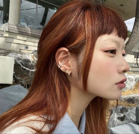 Long Hair Ulzzang, Dyed Bangs, Shot Hair Styles, Hair Reference, Asian Hair, Orange Hair, Hair Inspo Color, Dream Hair, Ginger Hair