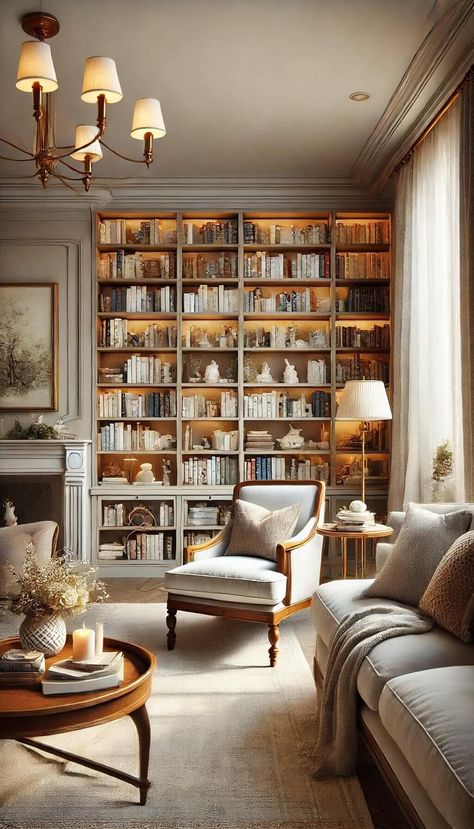 Nancy Meyers Living Room, Home Library Rooms, Nancy Meyers, Home Library Design, Cottage Living Rooms, Waves Crashing, Design Salon, Style Deco, Traditional Living