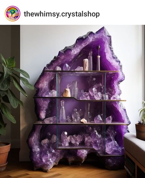 Geode Room Decor, Geode Decor Interior Design, Geode Furniture, Amethyst Crystal Decor, Amethyst Bathtub, Best Greige Paint, Best Greige, Crystal Furniture, Amish Home