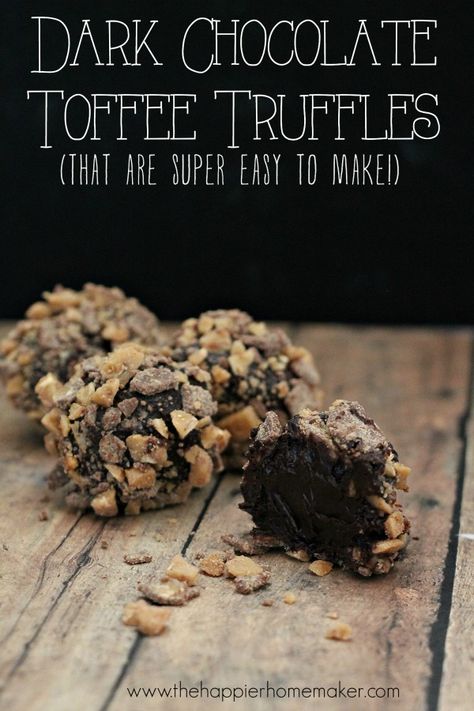 easy dark chocolate toffee truffles Toffee Truffles, Truffle Dessert, Truffle Recipe Christmas, Hazelnut Truffles, Christmas Truffles, Dessert Truffles, Sugar Mountain, Dove Chocolate, Candy Truffles