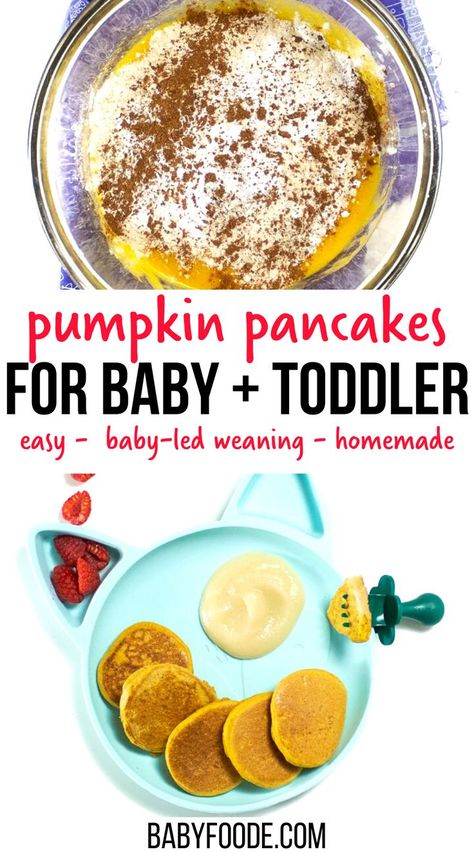 Pumpkin Pancakes For Baby, Pancakes For Baby, Easy Pumpkin Pancakes, Pumpkin Baby Food, Pumpkin Pancakes Easy, 8th Month, Homemade Baby Food Recipes, Baby Led Weaning Breakfast, Pumpkin Breakfast Recipes