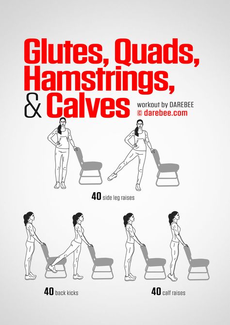 Glutes, Quads, Hamstrings &amp; Calves Workout Calves Workout, Senior Exercises, Standing Workout, Quads And Hamstrings, Calf Exercises, Office Exercise, Chair Exercises, Workout At Work, At Home Workout Plan