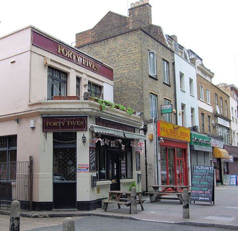 The Forty Fives Pub, Mile End Road - East London. Uk Girl, Corner Sheds, Historic London, Mile End, Tower Hamlets, Semester Abroad, East End London, British Pub, Old Pub