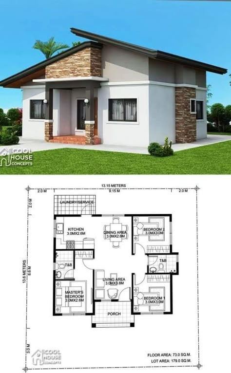 Home Design 10x16m With 3 Bedrooms - Home Ideas Philippines House Design, Three Bedroom House Plan, Bungalow Style House, Bungalow Style House Plans, Affordable House Plans, Two Story House, Modern Bungalow House, Building Plans House, Simple House Design