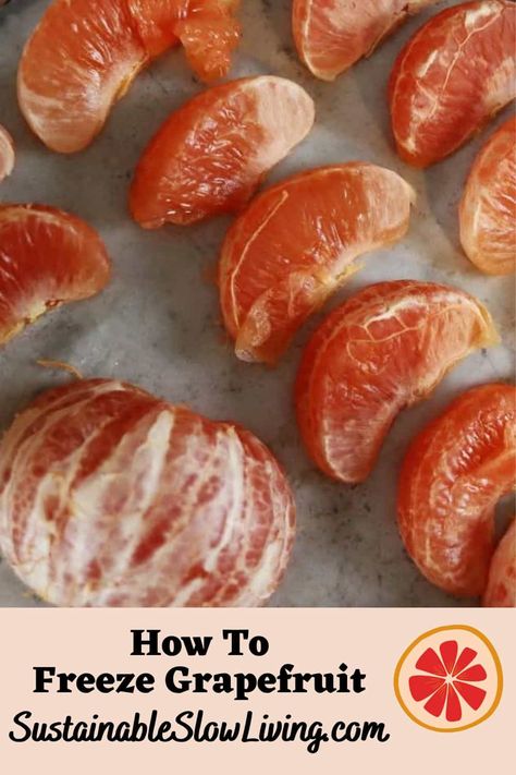 Learn how to freeze grapefruit slices, segments, and juice. It's a great way to preserve their refreshing flavor for future use. Freeze Grapefruit, Preserving Vegetables, Preserved Lemons, Fruit Preserves, Fruit Ice, Cooking Seafood, Homemade Dressing, Grapefruit Juice, Wild Food