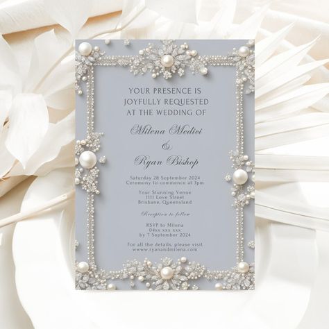 Elegant Editable Pastel Blue Diamonds and Pearls Wedding Invitation Template W135, Pearl Invitation, Pearl Wedding, Diamond Invite - Etsy Wedding Ideas Pearls, Blue And Pearl Wedding, Simple Wedding Invitations Elegant, Pearl Wedding Theme, Elegant Wedding Invitations Luxury, Pearl Themed Party, Unique Wedding Invitations Elegant, Pearls Wedding Theme, Pearl Invitations