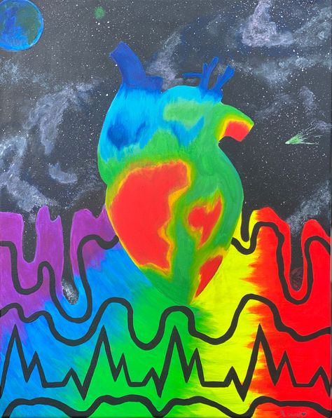 Glow in the dark neon heat map galaxy heart beat painting created with acrylic paint Galaxy Heart, Map Heart, Heat Map, Heart Map, Heart Beat, In A Heartbeat, In The Dark, Acrylic Paint, Glow In The Dark