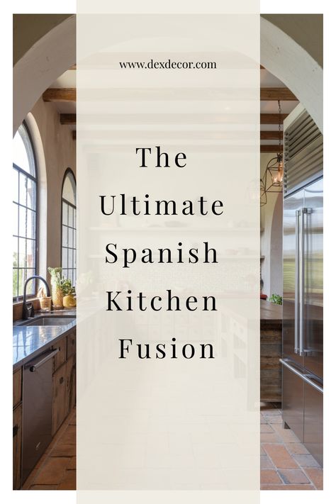 The Ultimate Spanish Kitchen Fusion with rustic decor and modern appliances. Spanish Style Kitchen Cabinets, Spanish Modern Villa, Spanish Colonial Tile, Spanish Style Kitchen Mexican Hacienda, Spanish Villa Kitchen, Spanish Style Apartment, Modern Spanish Style Kitchen, Spanish Modern Kitchen, Spanish Inspired Kitchen