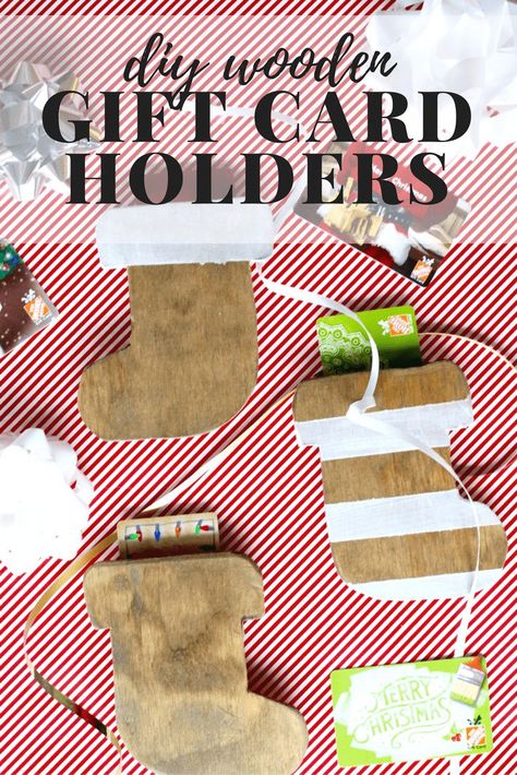 Need a unique and creative way to give a gift card? These wooden stocking gift card holders are so cute and so simple to make! This is the perfect gift idea for anyone on your list. Wooden Stocking, Diy Stocking, Diy Stockings, Diy Hanging Shelves, Gift Card Holders, Presentation Ideas, Simple Christmas Decor, Stocking Gifts, Mason Jar Diy