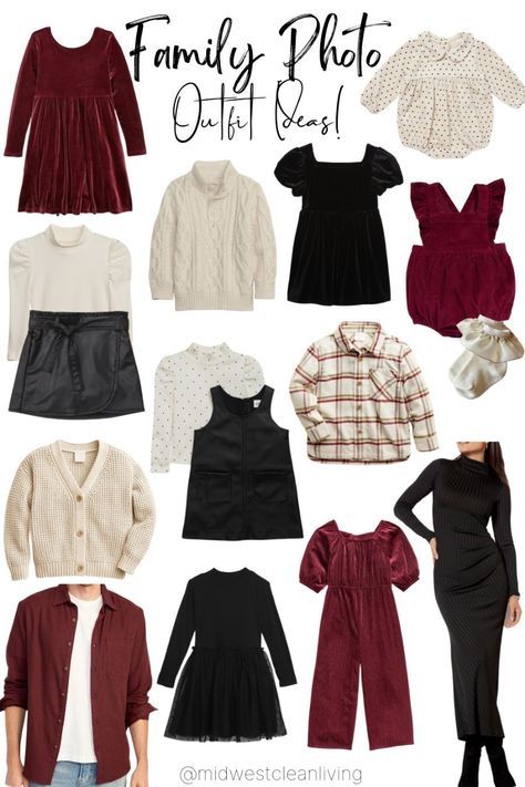 a classic and timeless color combo for family pictures and holiday get together! 🤍🖤❤️ family photos, family outfit ideas, fall photo outfit ideas, fall family photo, fall outfit, cranberry outfit, brown outfit, coordinating outfits, Thanksgiving outfit, family pictures holiday photos, holiday family pictures, holiday family outfit, Christmas family outfit, Christmas family photo Follow me in the @LTK shopping app to shop this post and get my exclusive app-only-content! #liketkit #LTKHoliday Wine Red Dress Family Photos, Christmas Outfit Ideas Family Pictures, Navy Blue And Burgundy Family Photos, Family Of 5 Picture Ideas Christmas, Holiday Family Photo Outfits 2024, Amazon Family Photo Outfits Christmas, Simple Family Christmas Pictures, Burgandy Family Picture Outfits, Red And Black Christmas Family Pictures