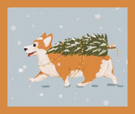 Corgi Art, Corgi Christmas, Dog Business, Cute Disney Drawings, Corgi Funny, Winter Illustration, Christmas Card Art, Christmas Scenes, Cute Animal Photos