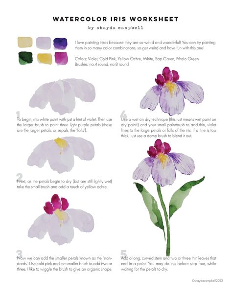 How To Color Flowers, Watercolor Art For Beginners Simple Flowers, How To Paint With Watercolor, Watercolor Flowers Tutorial Step By Step, Watercolor Simple Art, How To Paint Watercolor Flowers, Step By Step Flower Painting, Flowers Watercolor Paintings, Watercolor Flower Tutorial