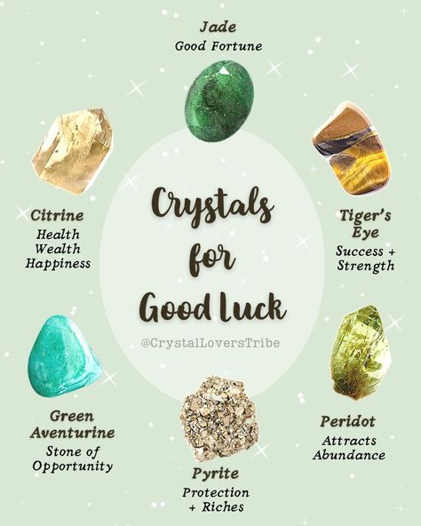 Crystals For Good Luck, Energy Stones Crystal Healing, Crystals For Luck, Crystals Healing Grids, Best Healing Crystals, Gemstones Chart, Crystal Healing Chart, Crystal Vibes, Crystal Guide