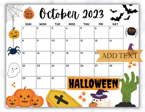 Editable October 2023 Calendar, Printable Calendar, 2023 Wall Calendar, Fall Calendar for Halloween, Monthly Calendar, Classroom Calendar by cherylprintables on Etsy October Blank Calendar 2023, October Calendar Drawing Ideas, October Calendar 2023 Aesthetic Diy, October Calendar 2023 Whiteboard, Cute October Calendar 2023, Diy October Calendar, Free Printable October Calendar 2023, October Dry Erase Calendar, October Calendar 2023 Halloween